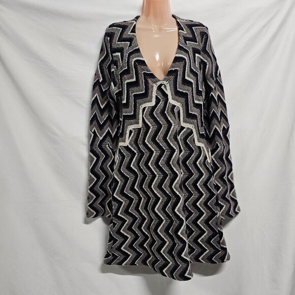 Free People Rhiannon Chevron Women Wool Blend Sweater Dress Size L V Neck Long/S - Picture 14 of 14